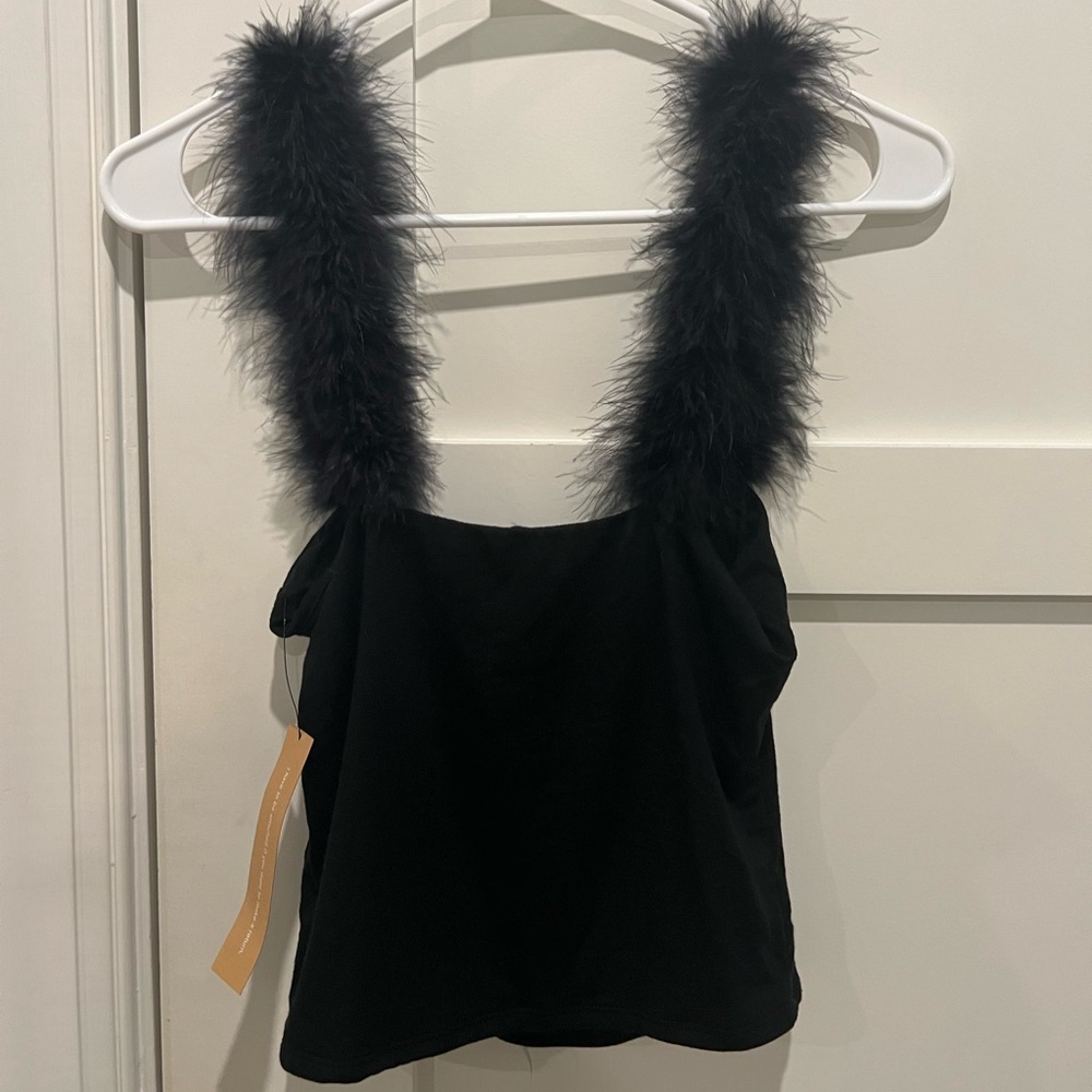 Reformation crop top with feathered straps in size small.